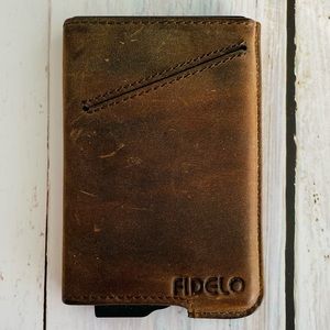Fidelo RFID Blocking Minimalist Leather Wallet and Card Case (Brown)